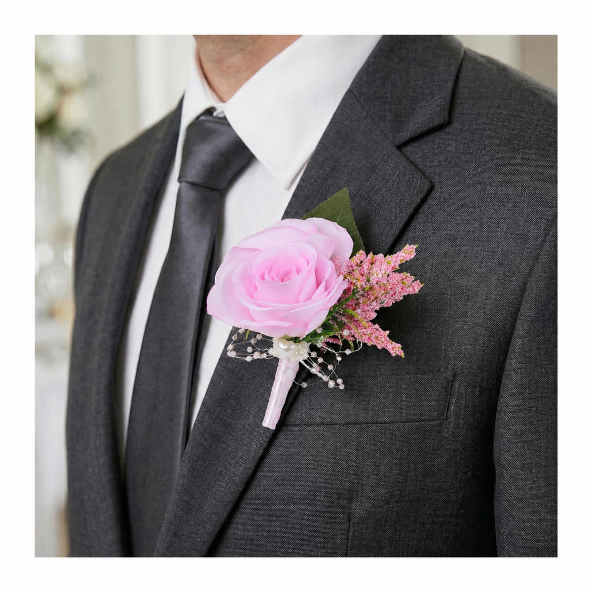 Wedding Flower Boutonniere Suit Decoration for Groom Bride Groomsmen Bridesmaids for Wedding Ceremony Anniversary Dinner Party (White)