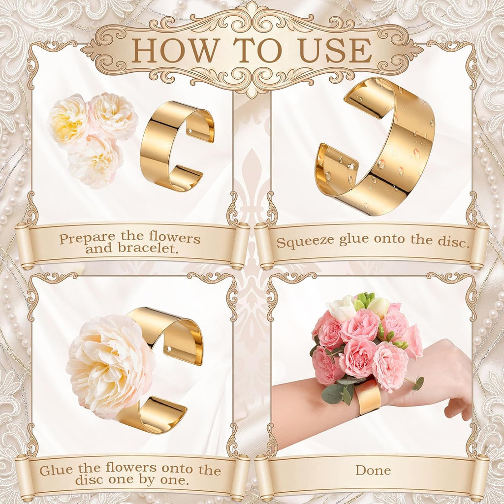 Liliaafar Gold 10 Pcs Corsage Wristlet Bracelet Bands for Women Cuff Bangle Bracelet Wrist Corsage DIY Wedding Wristband Wide Open Adjustable for Wedding Bridal Party Prom (0.98",Narrow Cuff)