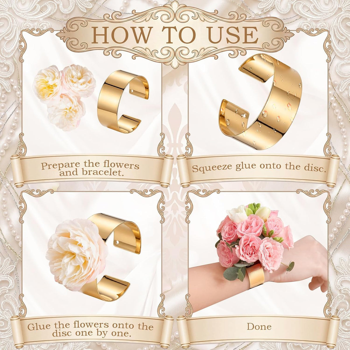 Liliaafar Gold 10 Pcs Corsage Wristlet Bracelet Bands for Women Cuff Bangle Bracelet Wrist Corsage DIY Wedding Wristband Wide Open Adjustable for Wedding Bridal Party Prom (0.98",Narrow Cuff)