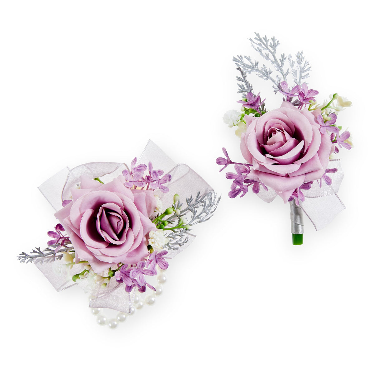 2 Pcs Blue Wrist Corsage and Boutonniere Set
