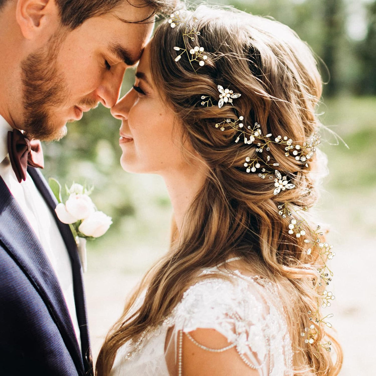 Wedding Hair Bridal Hair Accessories Pieces for Brides Hair Vine Crystal Extra Long Pearl and Beads Bridal Hair Vine Headband Head Pieces for Women and Girls (39inGold, 39in)