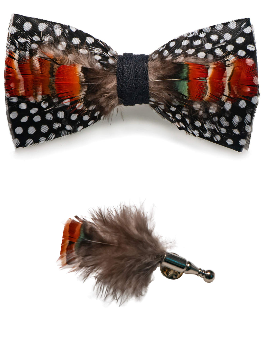 RBOCOTT Handmade Feather Pre-tied Bow tie and Brooch Sets for Men