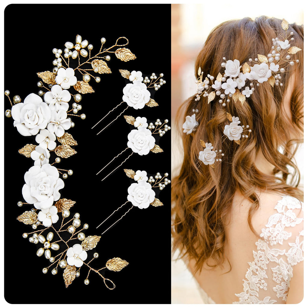 Wedding Hair Bridal Hair Accessories Pieces for Brides Hair Vine Crystal Extra Long Pearl and Beads Bridal Hair Vine Headband Head Pieces for Women and Girls (39inGold, 39in)