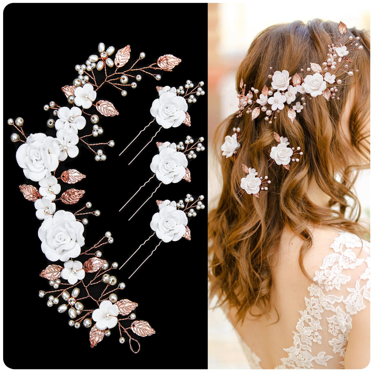 Wedding Hair Bridal Hair Accessories Pieces for Brides Hair Vine Crystal Extra Long Pearl and Beads Bridal Hair Vine Headband Head Pieces for Women and Girls (39inGold, 39in)