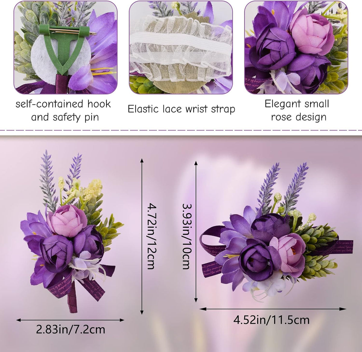 Wrist Corsage and Boutonniere Set, 1 Set Small Rose Purple Hand Flower for Prom Artificial Wedding Wrist Corsage for Wedding Party Prom