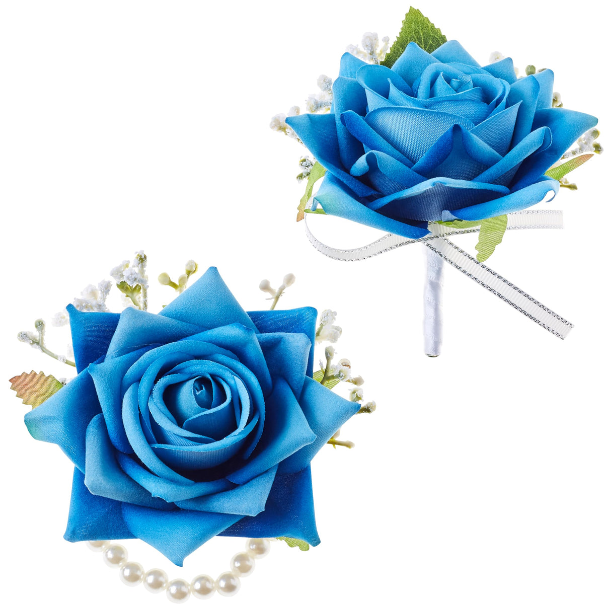 SITUMEIZI 2Pcs Red Rose Wrist Corsage and Boutonniere Set for Prom Decor