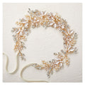 SWEETV Handmade Rhinestone Wedding Headband Flower-Leaf Bridal Headpieces for Wedding Pearl Hair Accessories (Silver)
