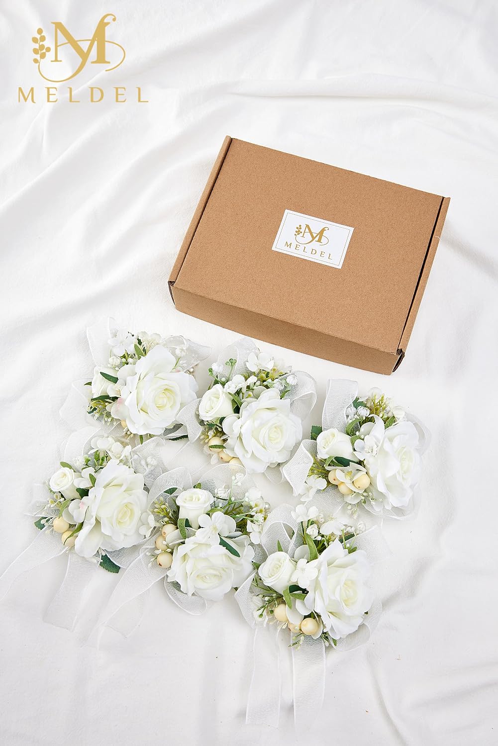 6Pcs White Artificial Silk Rose Wrist Corsages Wedding Prom