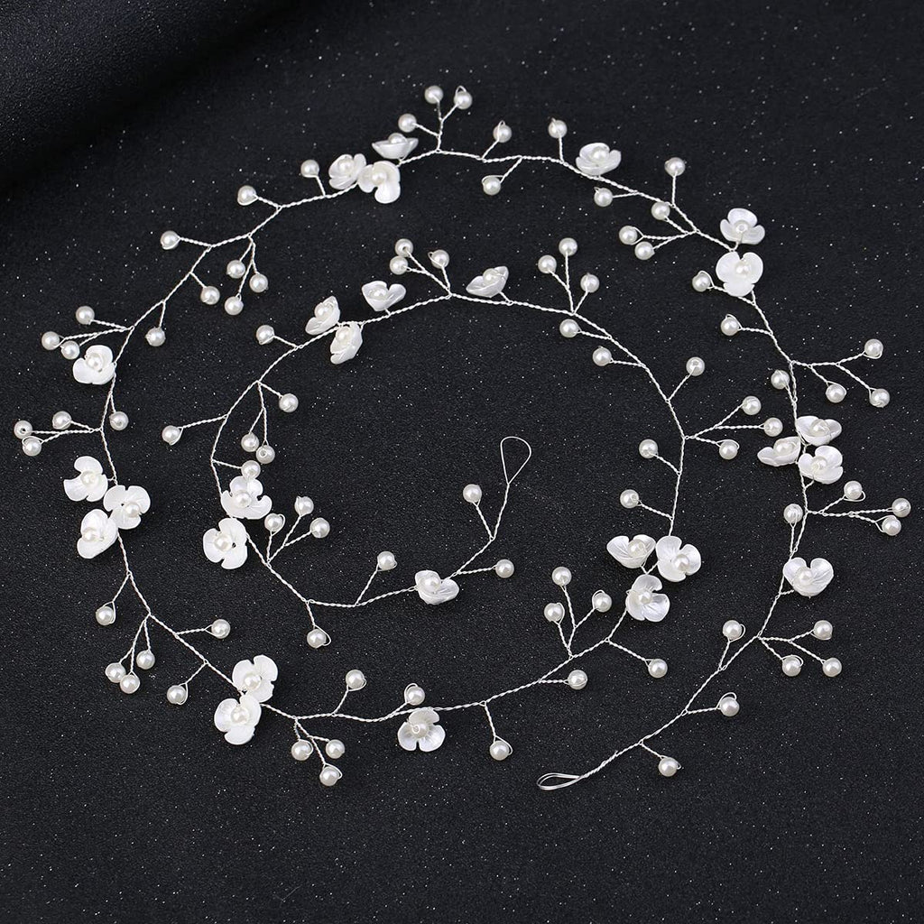 Bridal Wedding Hair Vine,Extra Long Pearl and Crystal Beads Bride Head Piece,Silver Hair Accessories for Women and Girls (Silver)