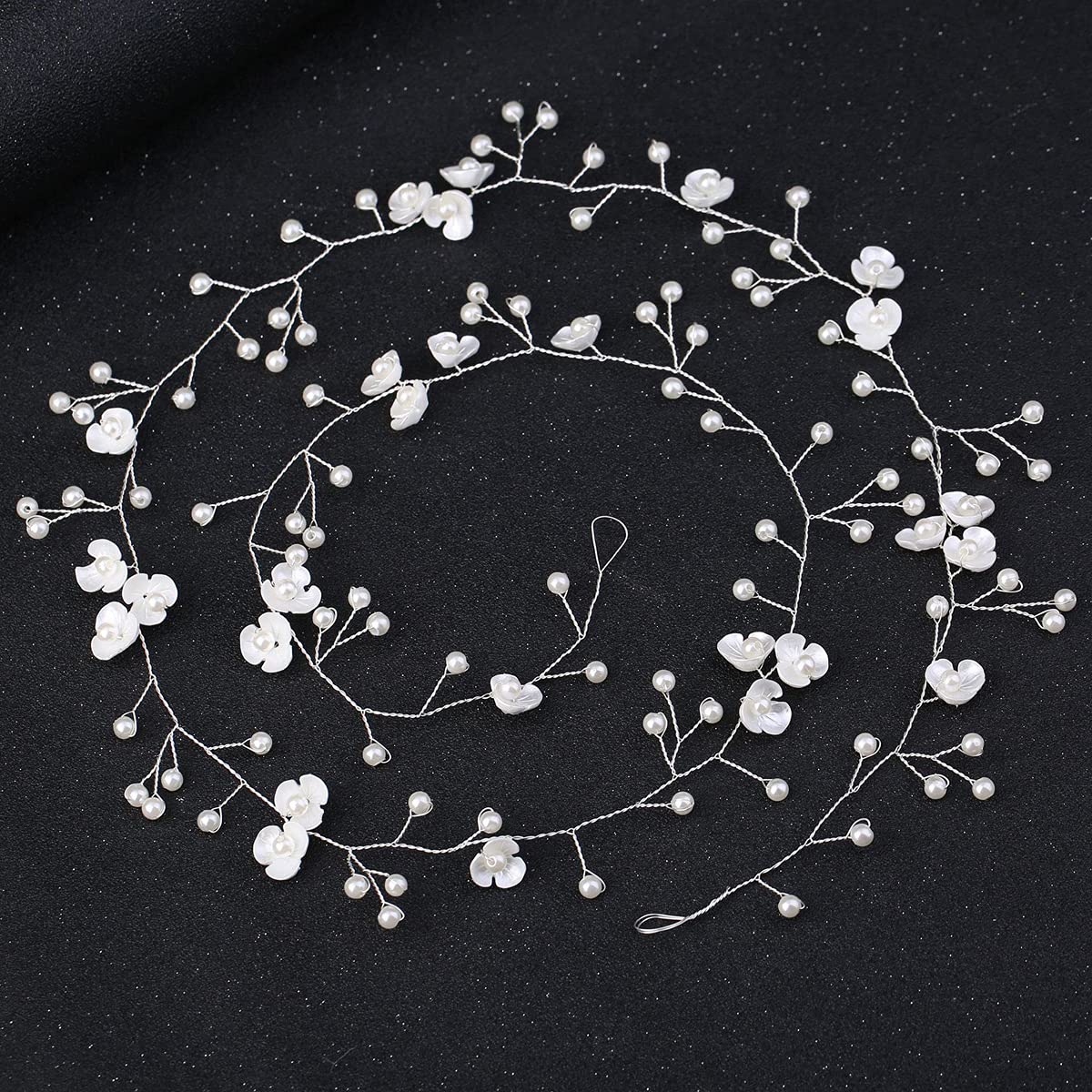 Bridal Wedding Hair Vine,Extra Long Pearl and Crystal Beads Bride Head Piece,Silver Hair Accessories for Women and Girls (Silver)