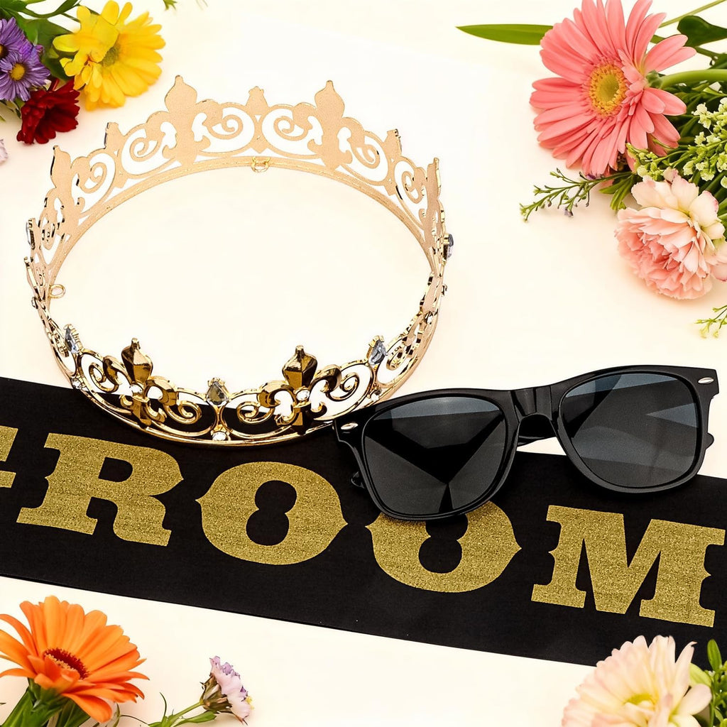 Bachelor Party Decorations Groom Crown Sash Sunglasses for Men Bachelor Party Favors Groom Gifts Wedding Decorations