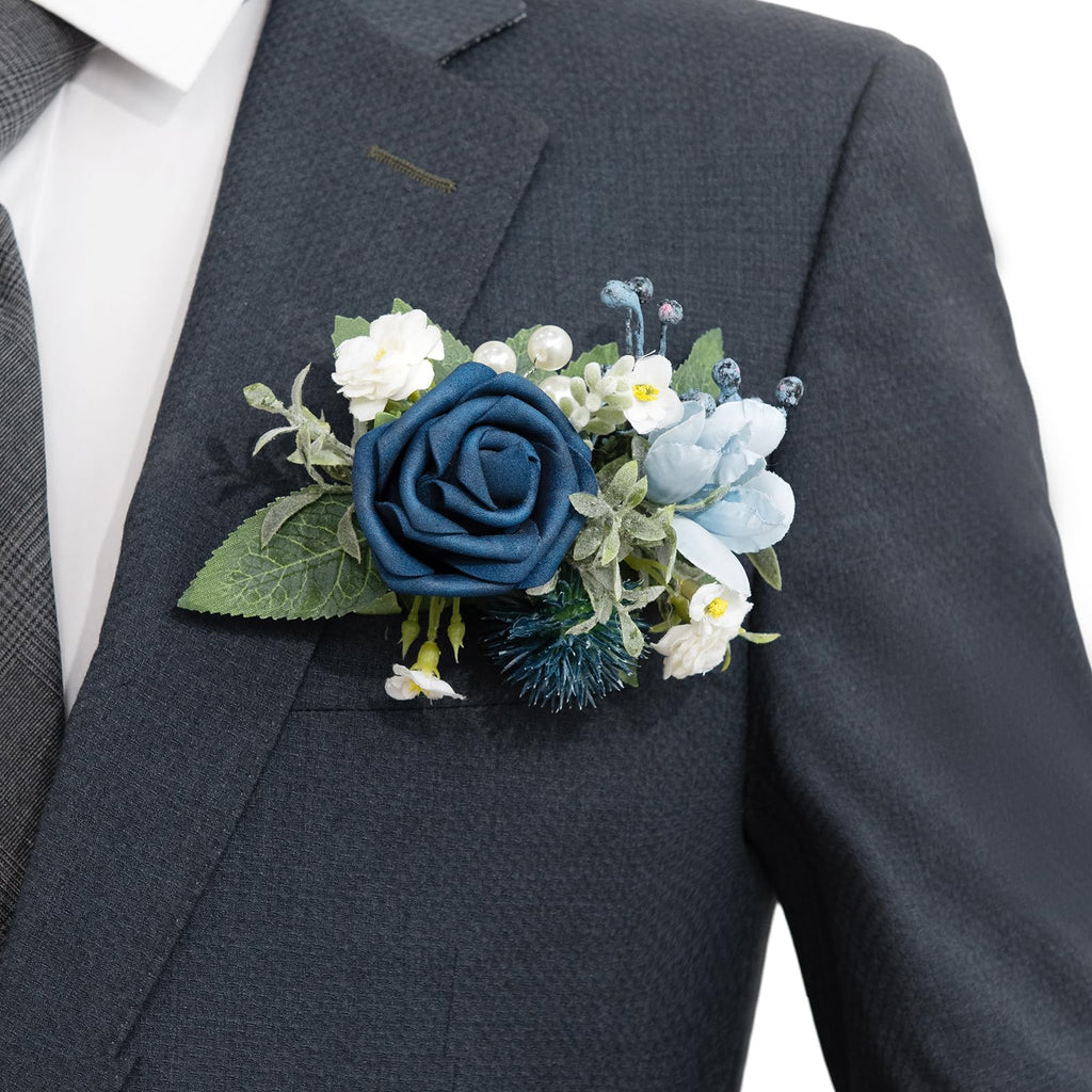 Ling's Moment Boutonniere for Men with Pin, White Ranunculus Ivory, 6"Wx5"H