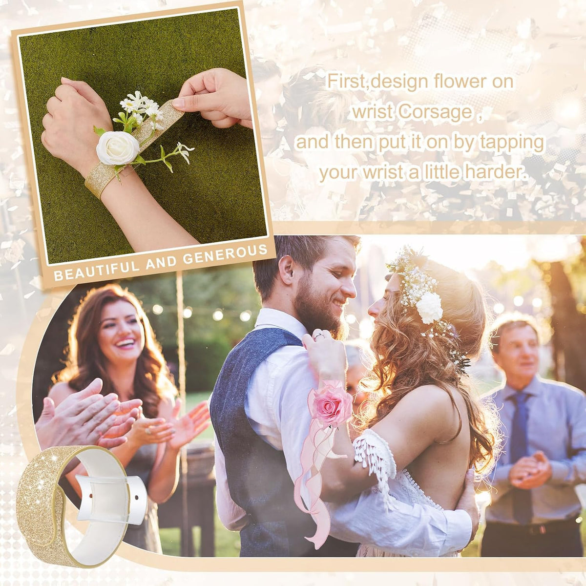 6 Pcs Slaplet Corsage Wristlet Bracelets Slap Bands