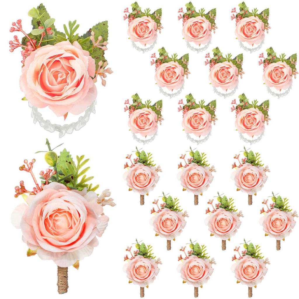 Sherr 20 Pcs Rose Corsage and Boutonniere Set for Wedding, White