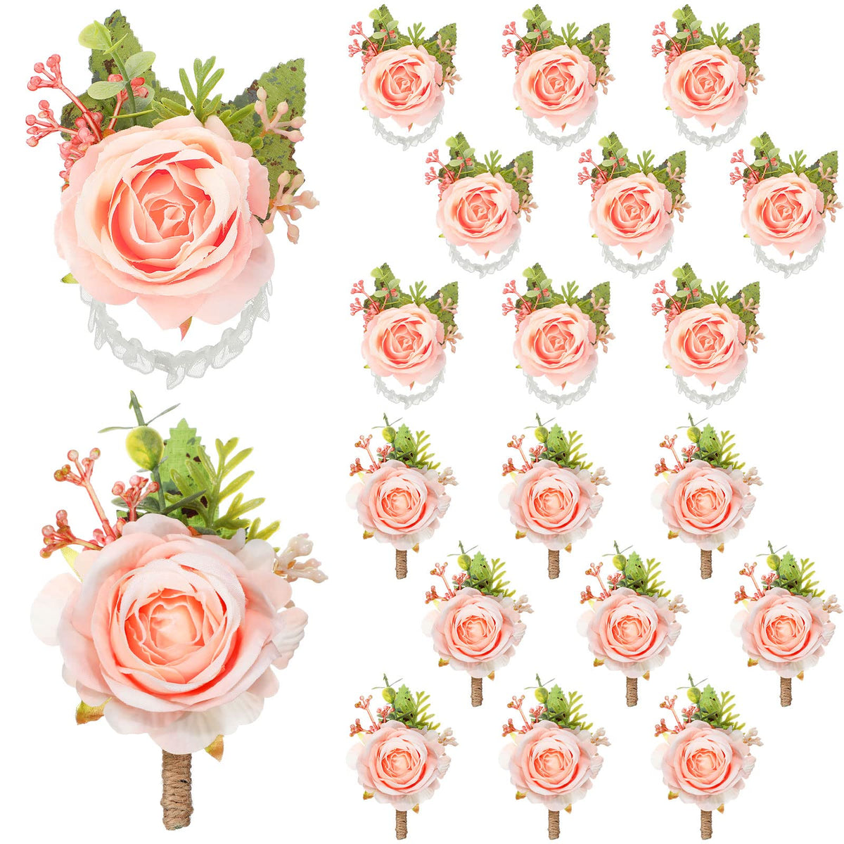 Sherr 20 Pcs Rose Corsage and Boutonniere Set for Wedding, White