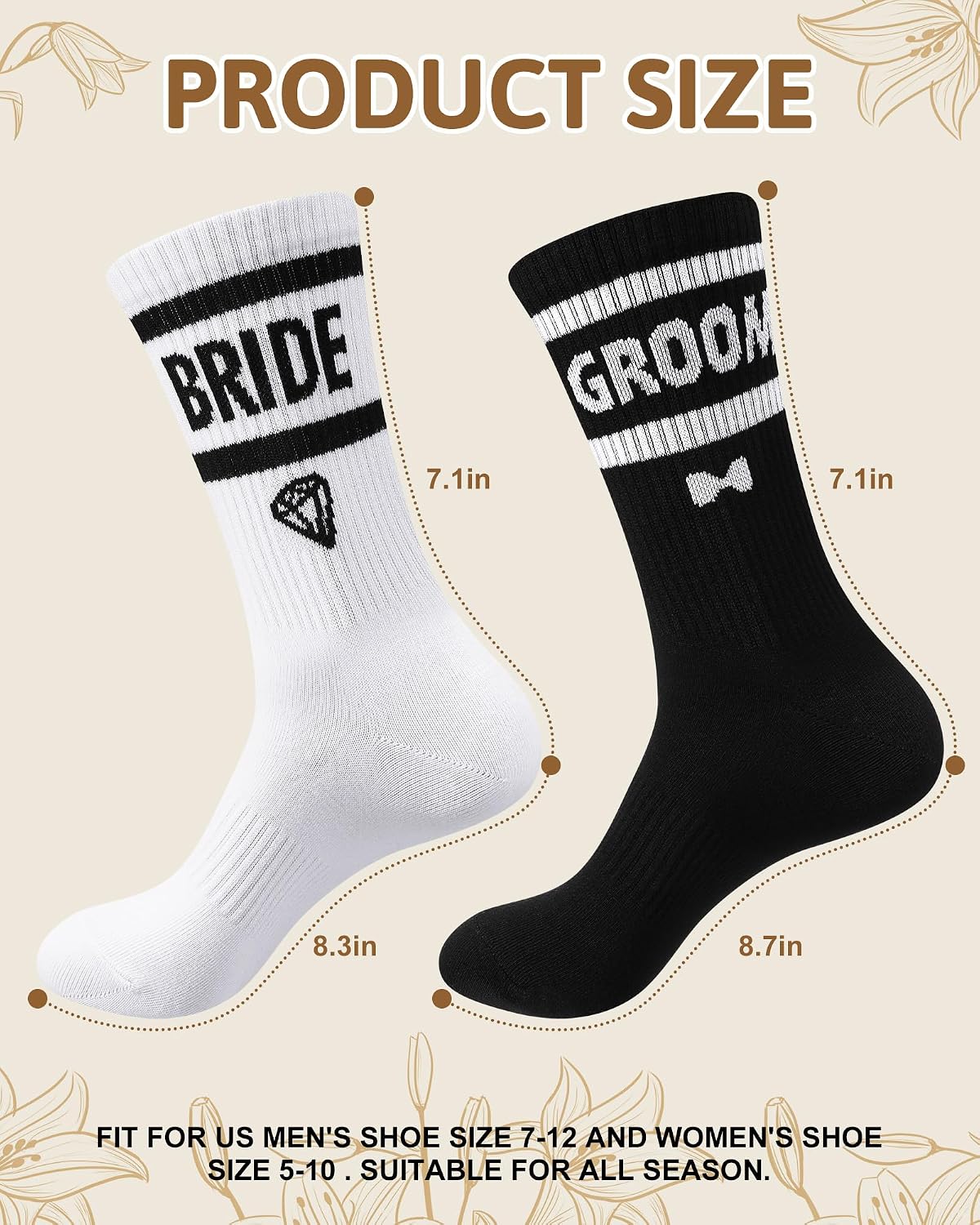 Shihanee 2 Pairs Wedding Gifts for Couples Wedding Crew Socks