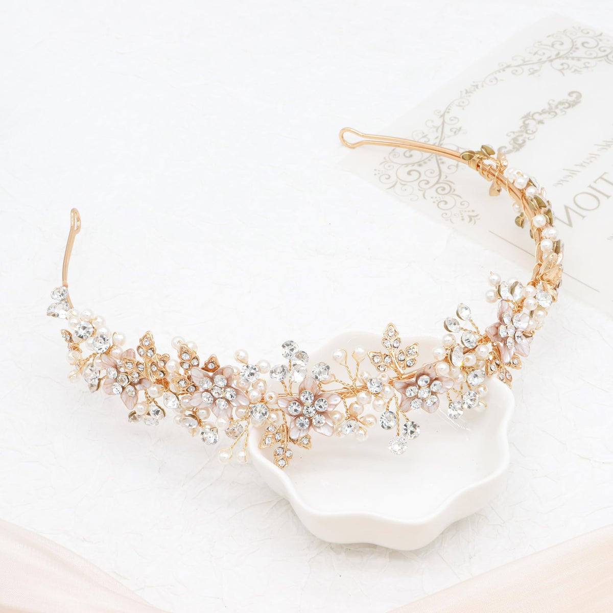 Oriamour Wedding Headbands Bridal Pearl and Crystal Floral Hair Accessories Bridal Headpieces For Bride Women Party Prom (Silver, 18'')