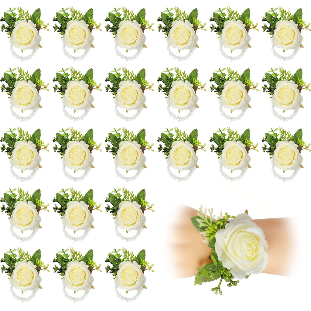 Sherr 24 Pcs Corsage Wristlet for Wedding Bridesmaid Women, White