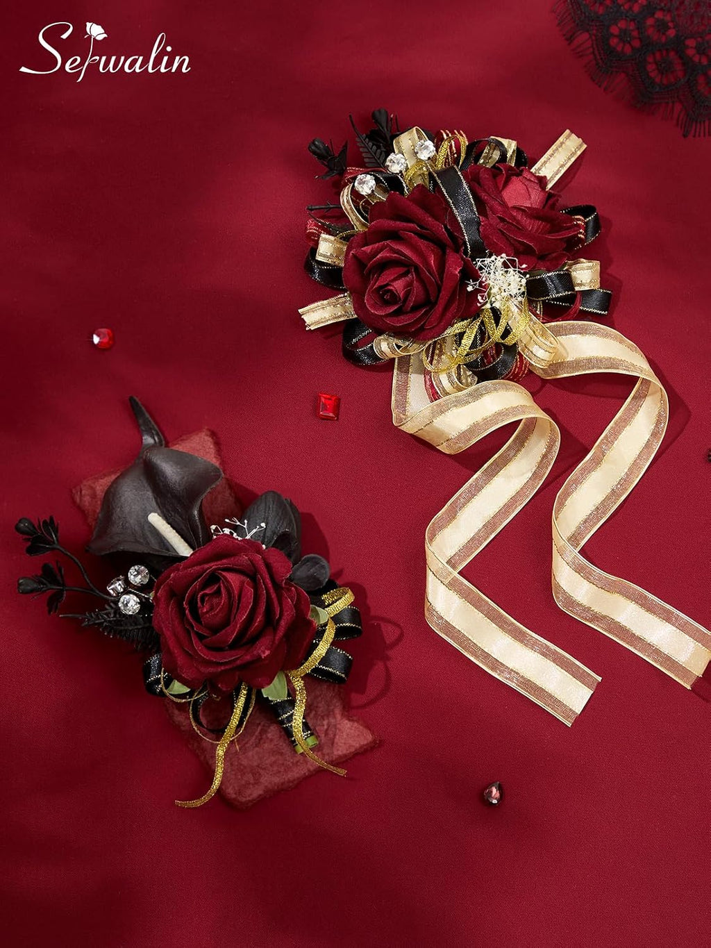 Serwalin Burgundy Corsage and Boutonniere Set for Wedding Prom Homecoming