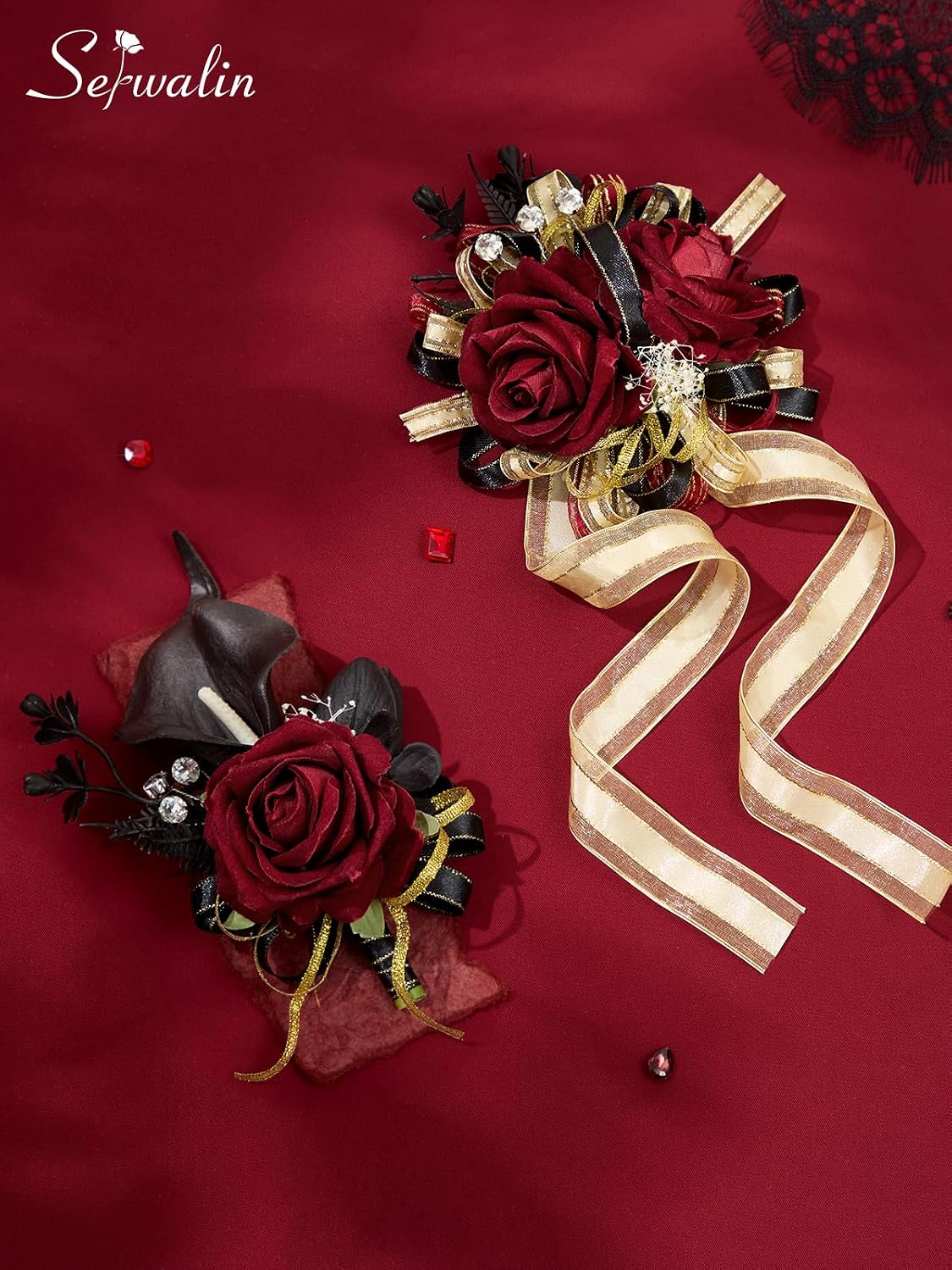 Serwalin Burgundy Corsage and Boutonniere Set for Wedding Prom Homecoming