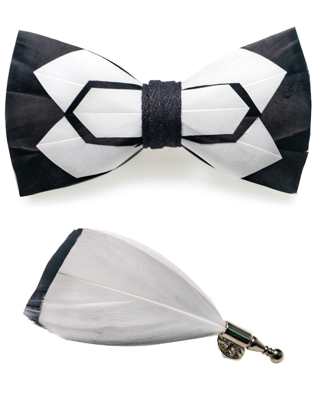 RBOCOTT Handmade Feather Pre-tied Bow tie and Brooch Sets for Men