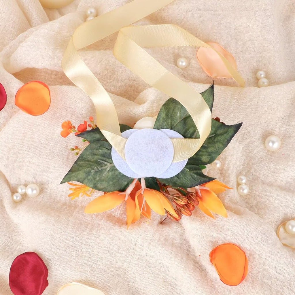 Set of 6 Terracotta Flowers Wrist Corsage for Wedding Party Prom Corsages Wristlet Decor Orange Hand Flowers for Bridesmaid Girl Mother of The Bride
