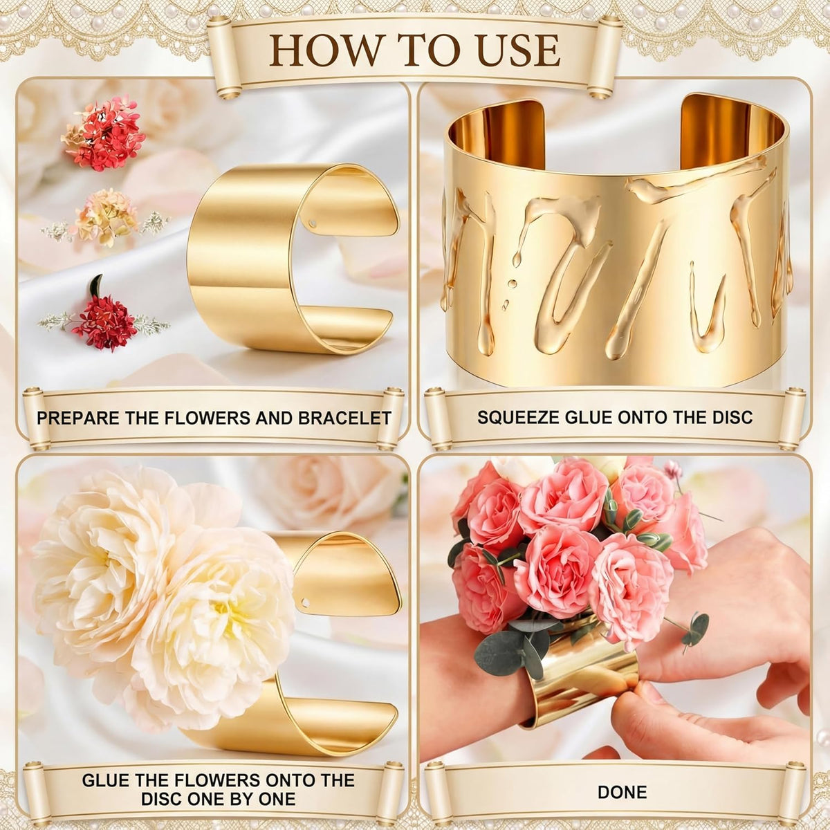 Liliaafar 6 Pcs Gold Corsage Wristlet Cuff Bracelets Women,Cuff