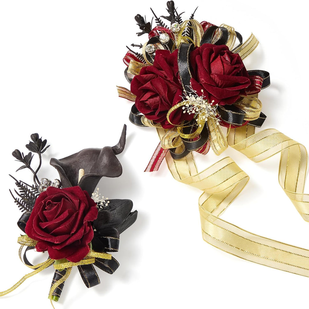 Serwalin Burgundy Corsage and Boutonniere Set for Wedding Prom Homecoming