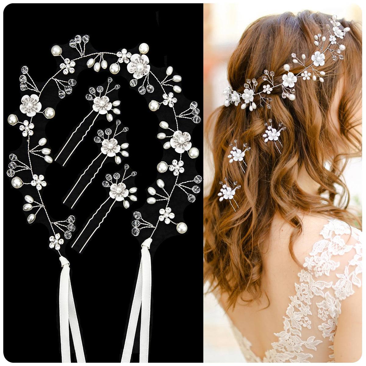Wedding Hair Bridal Hair Accessories Pieces for Brides Hair Vine Crystal Extra Long Pearl and Beads Bridal Hair Vine Headband Head Pieces for Women and Girls (39inGold, 39in)