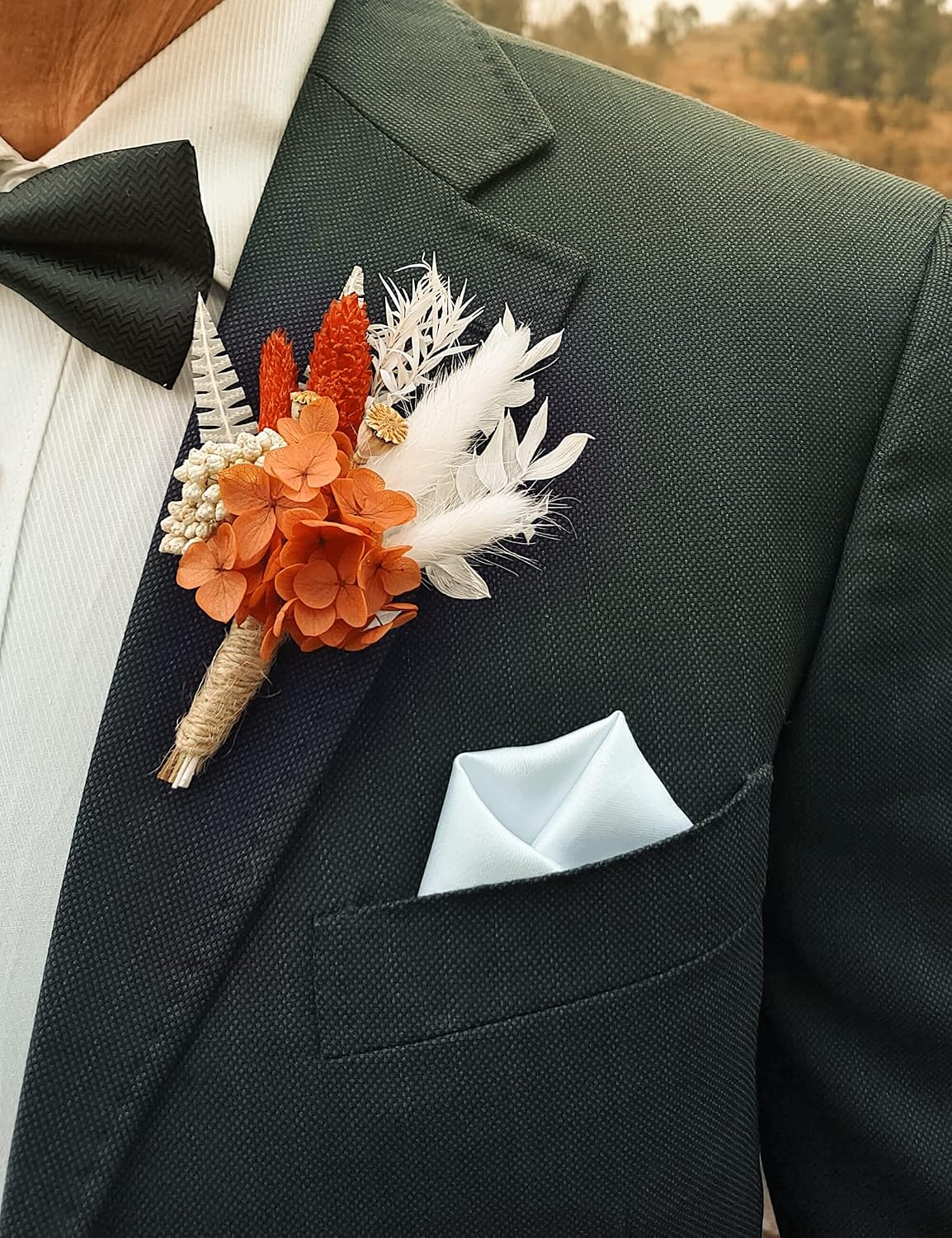 Fall Dried Flower Boutonniere 6-Piece Set for Men's Boho Wedding Boutonniere,Rustic Groom Best Man Anniversary Decoration (Terracotta)
