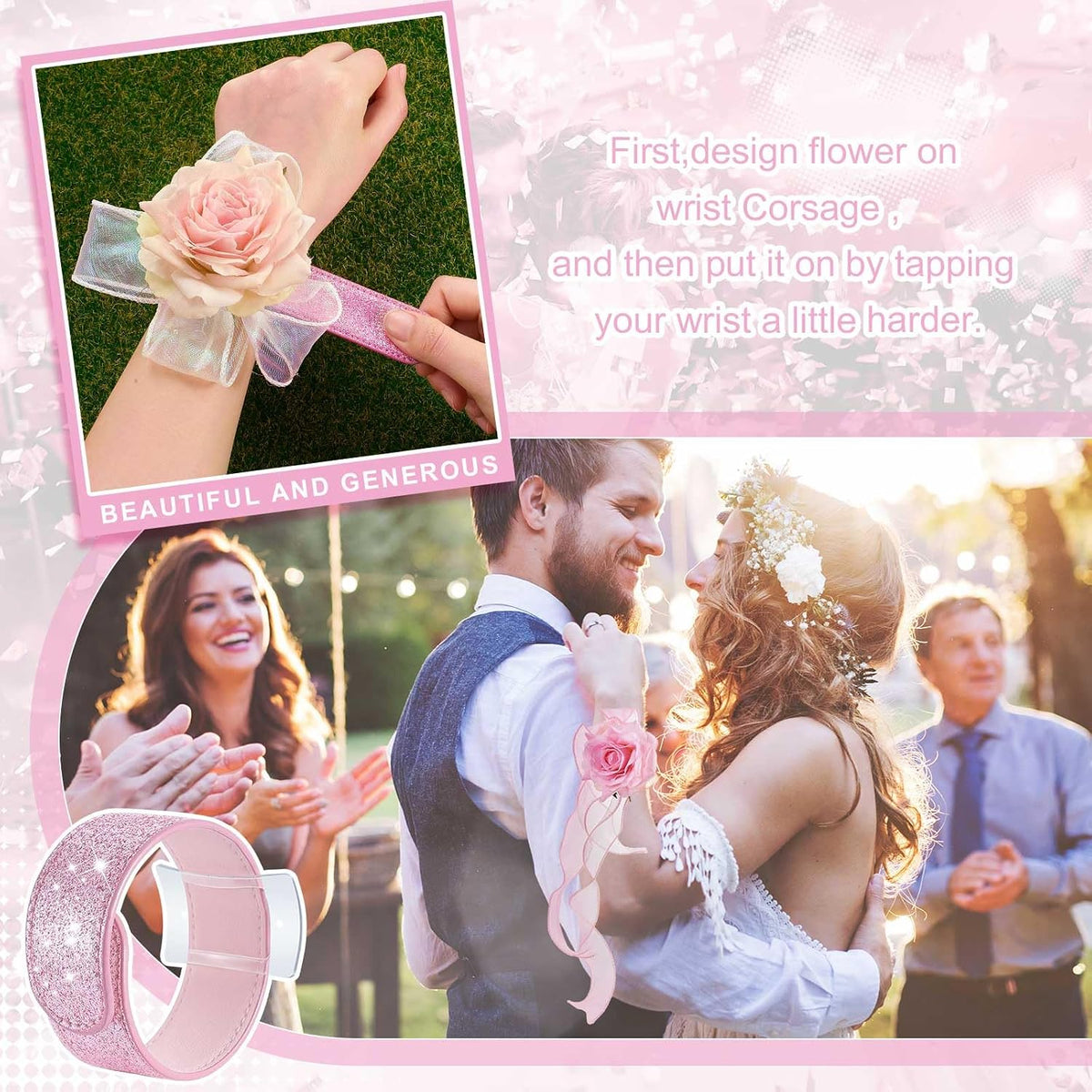 6 Pcs Slaplet Corsage Wristlet Bracelets Slap Bands
