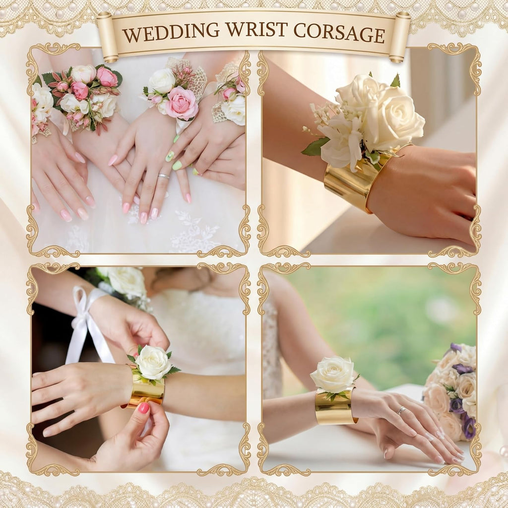 Liliaafar 6 Pcs Gold Corsage Wristlet Cuff Bracelets Women,Cuff