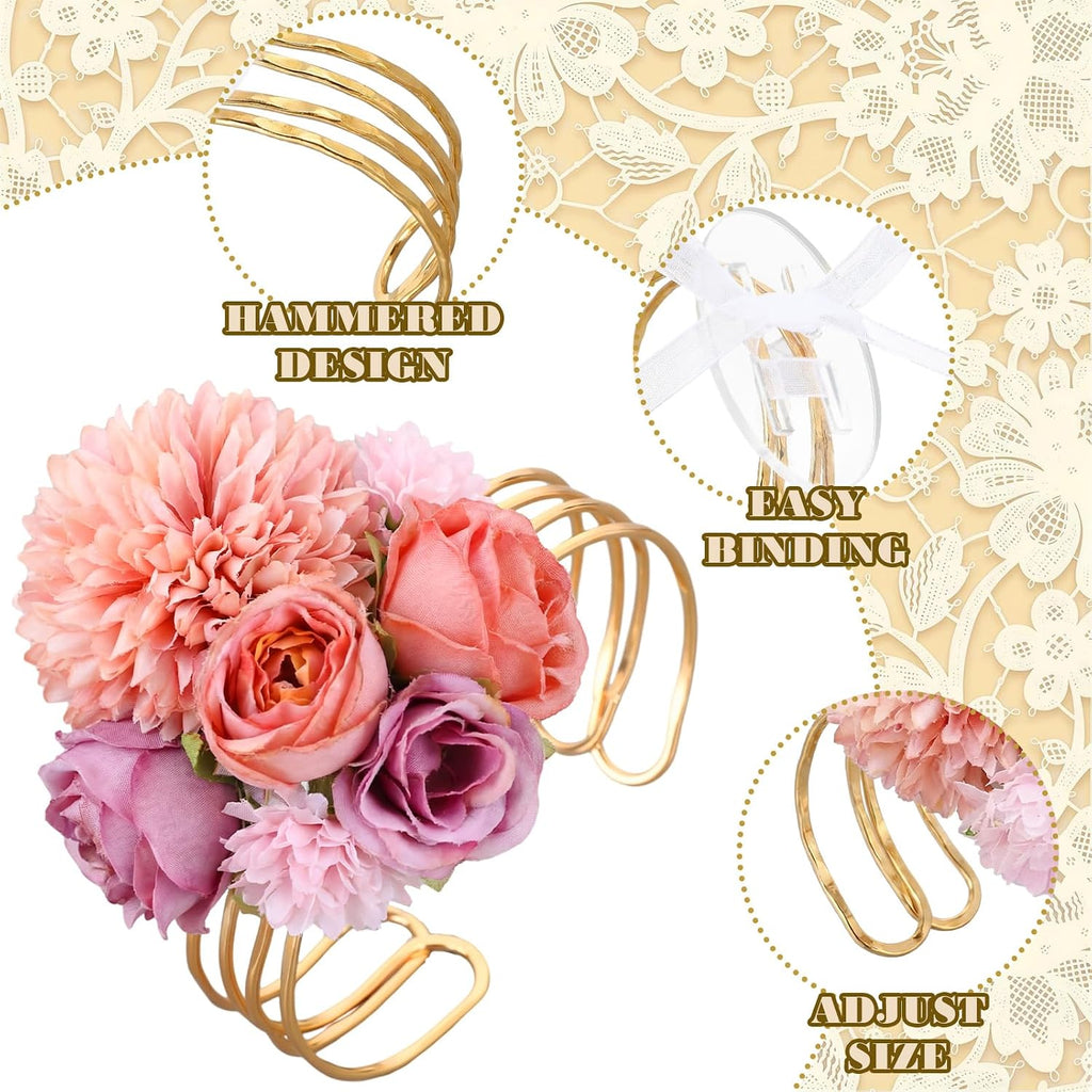 Hotop 4 Set Gold Hammered Wrist Corsage Bracelets Stackable Cuff