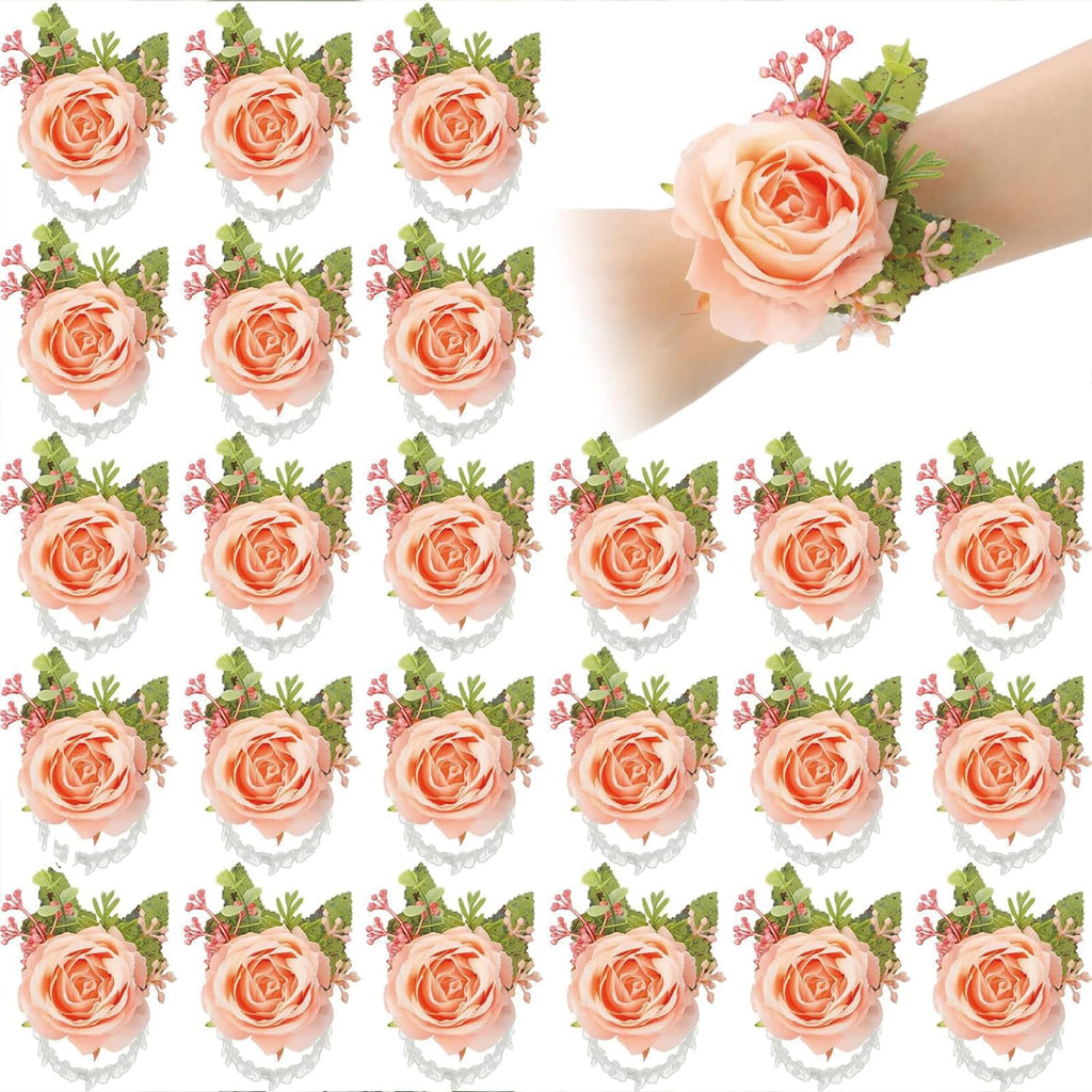 Sherr 24 Pcs Corsage Wristlet for Wedding Bridesmaid Women, White