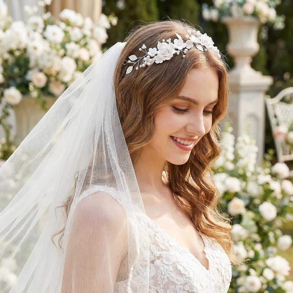 Bridal Wedding Hair Vine with Pearls Flowers Leaf Bridal Headpiece