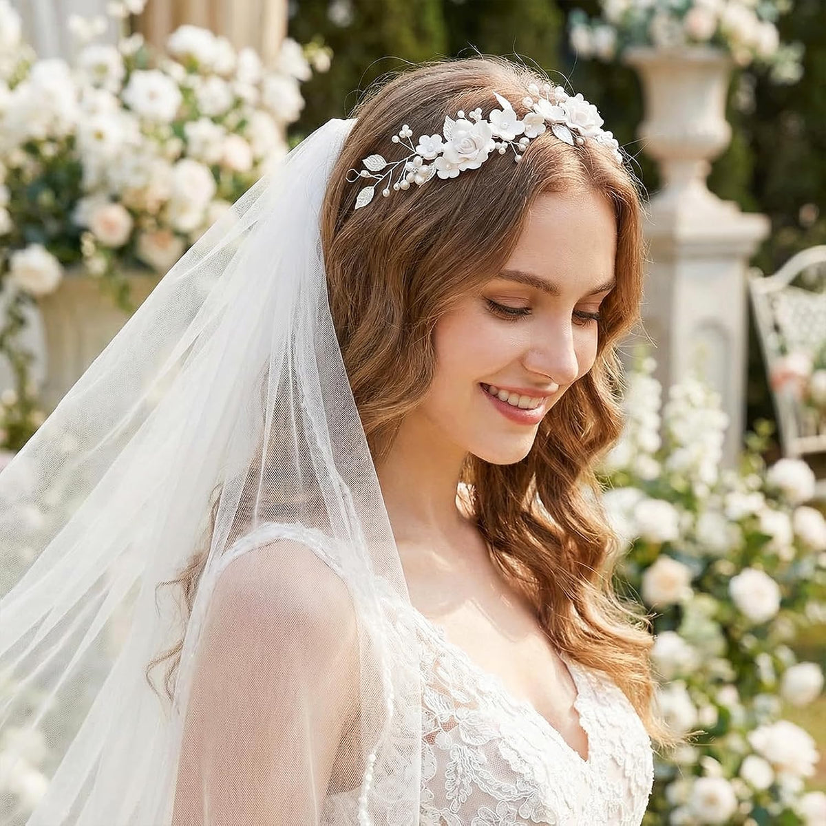 Bridal Wedding Hair Vine with Pearls Flowers Leaf Bridal Headpiece