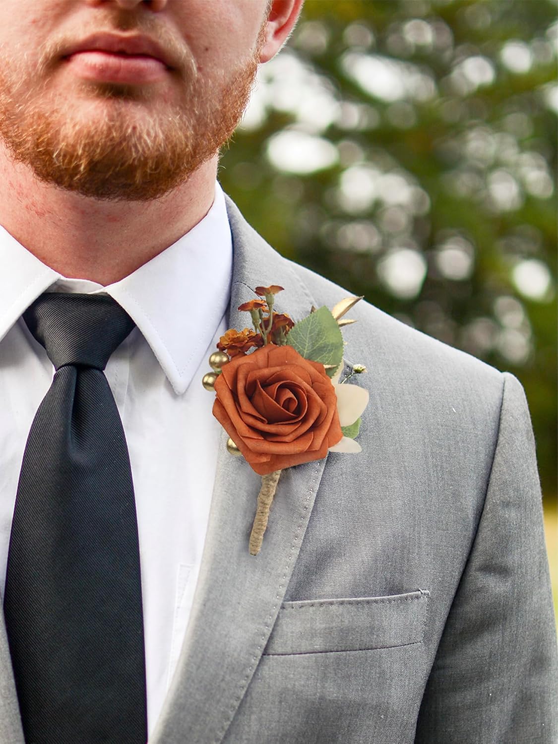 Rinlong 2Pcs Terracotta Boutonnieres with Pins for Men, Groom, Groomsmen