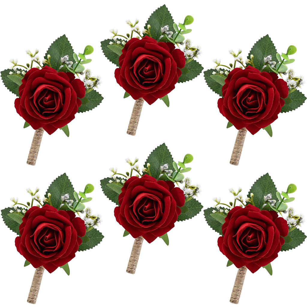2Pcs Red Rose Corsage and Men Boutonniere Set, Wrist Band Bracelets, for Wedding Bride Bridesmaid Groom Groomsmen Flower Accessories Prom Party Man Suit Decor