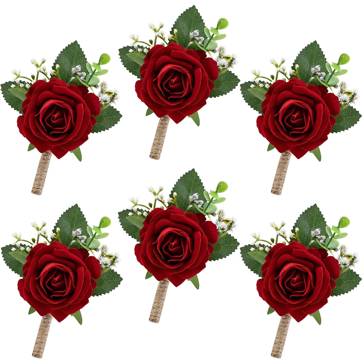 2Pcs White Rose Boutonniere for Men, Groomsmen and Groom Best Man Artificial Flower Boutonnieres Set for Rustic Wedding Anniversary Prom Homecoming Party Formal Dinner