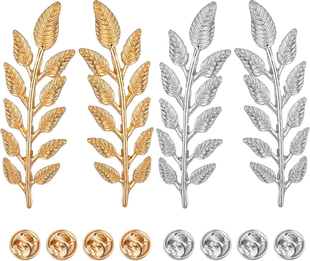 2 Pairs Gentlemen Suit Brooches Simple Gold Silver Wheat Leaf Lapel Pins