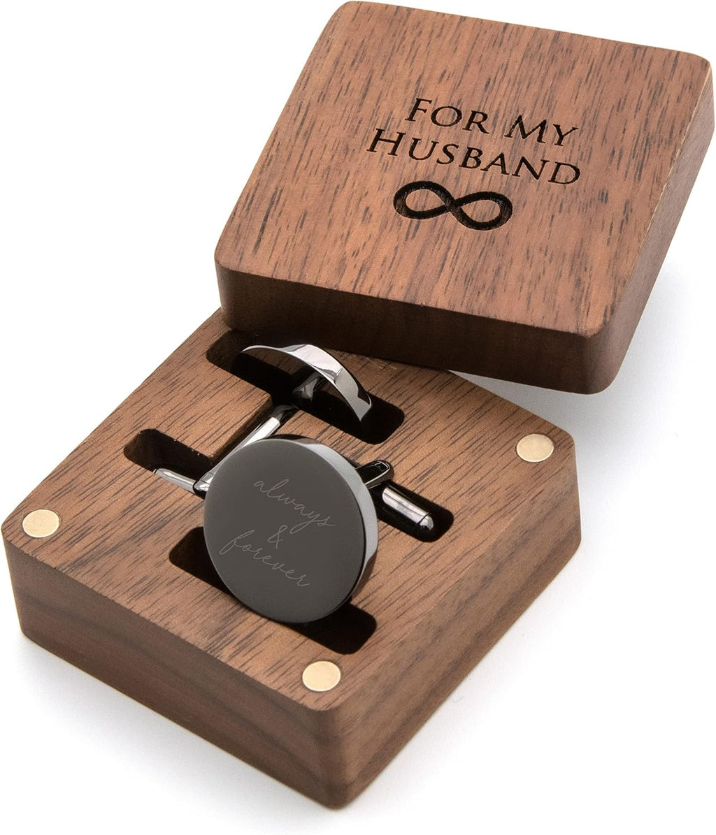 MUUJEE Cufflinks with Engraved Wood Gift Box