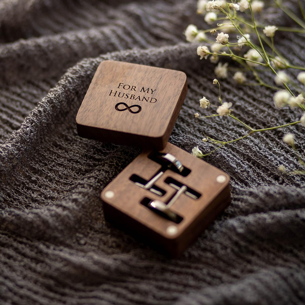 MUUJEE Cufflinks with Engraved Wood Gift Box