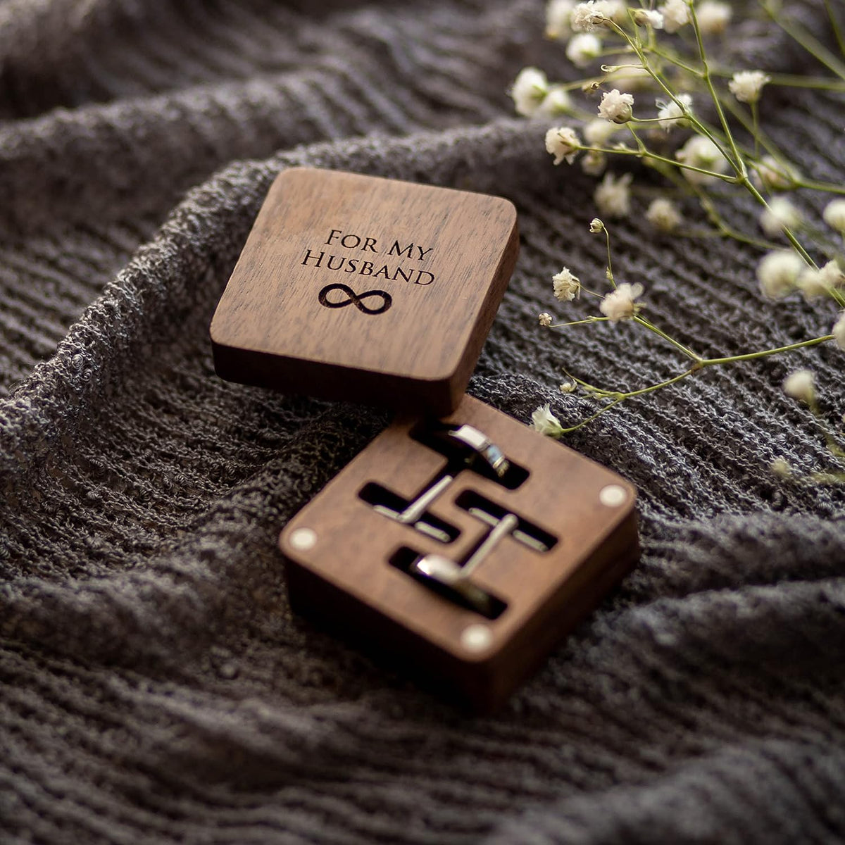 MUUJEE Cufflinks with Engraved Wood Gift Box