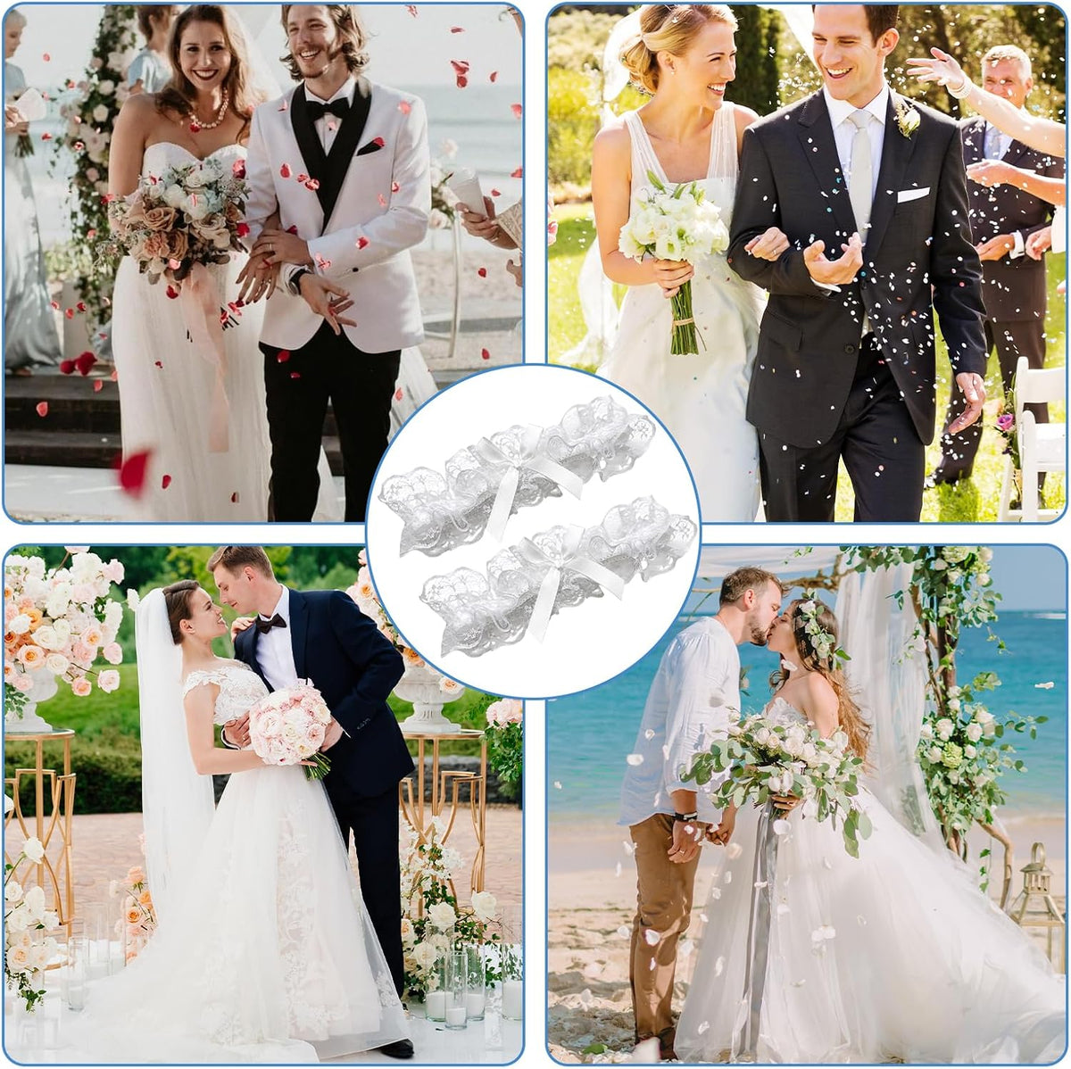Wedding Garters for Bride, Bridal Garter with Lace and Satin Bow for Women Wedding Accessories