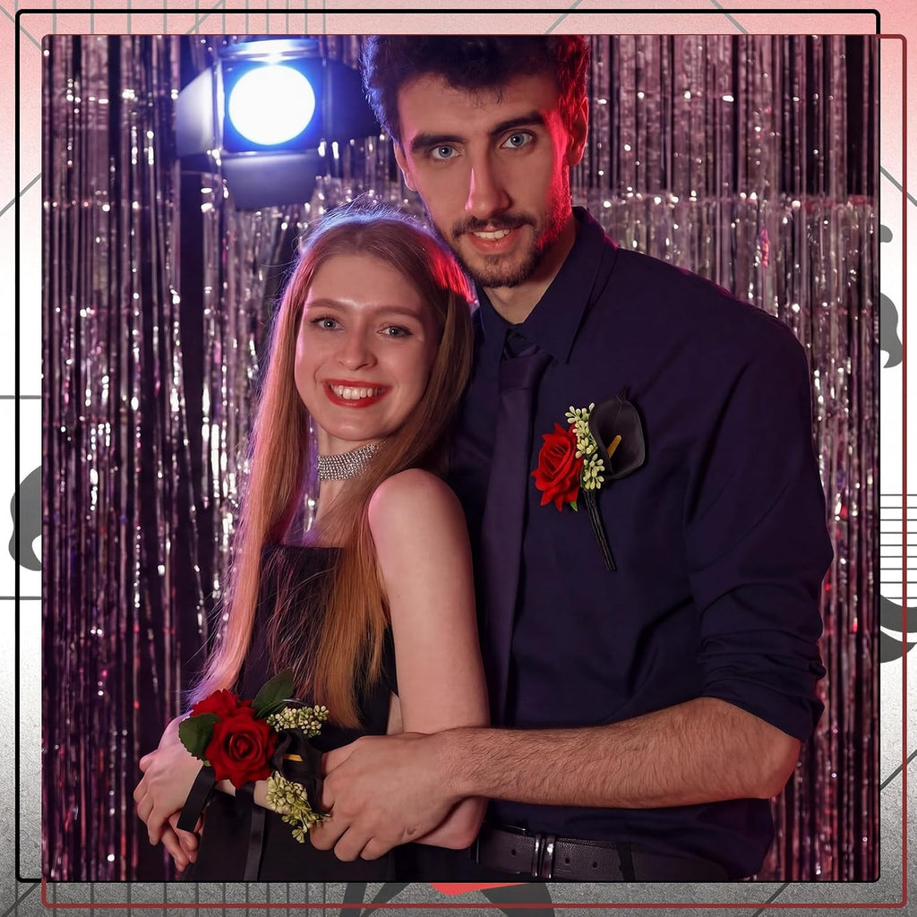 Suncalla 2 Pcs Homecoming Wrist Corsage and Boutonniere Set