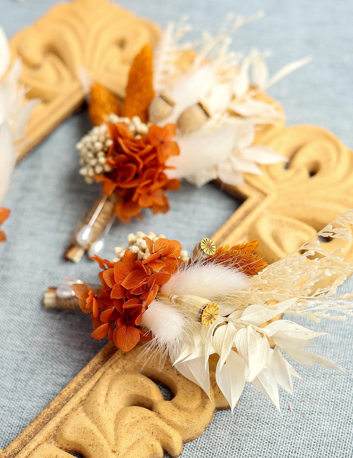 Fall Dried Flower Boutonniere 6-Piece Set for Men's Boho Wedding Boutonniere,Rustic Groom Best Man Anniversary Decoration (Terracotta)
