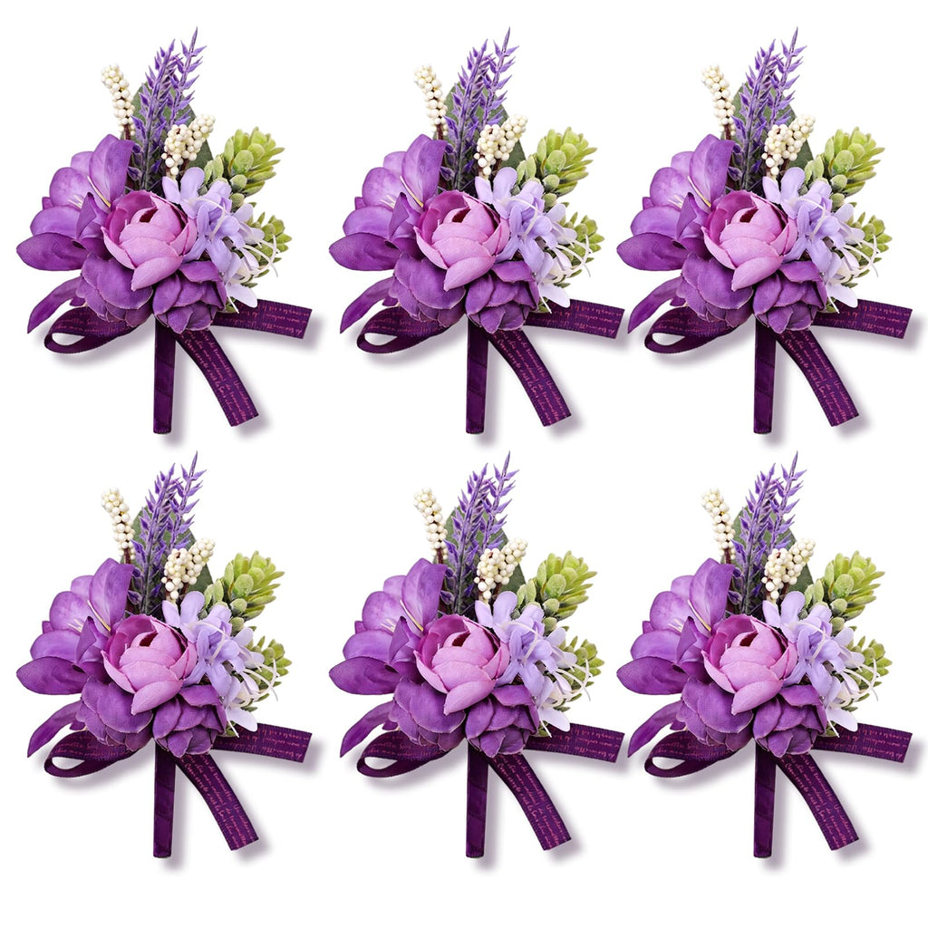 Artificial Champagne Rose Wrist Corsages Set 6Pcs for Wedding Party