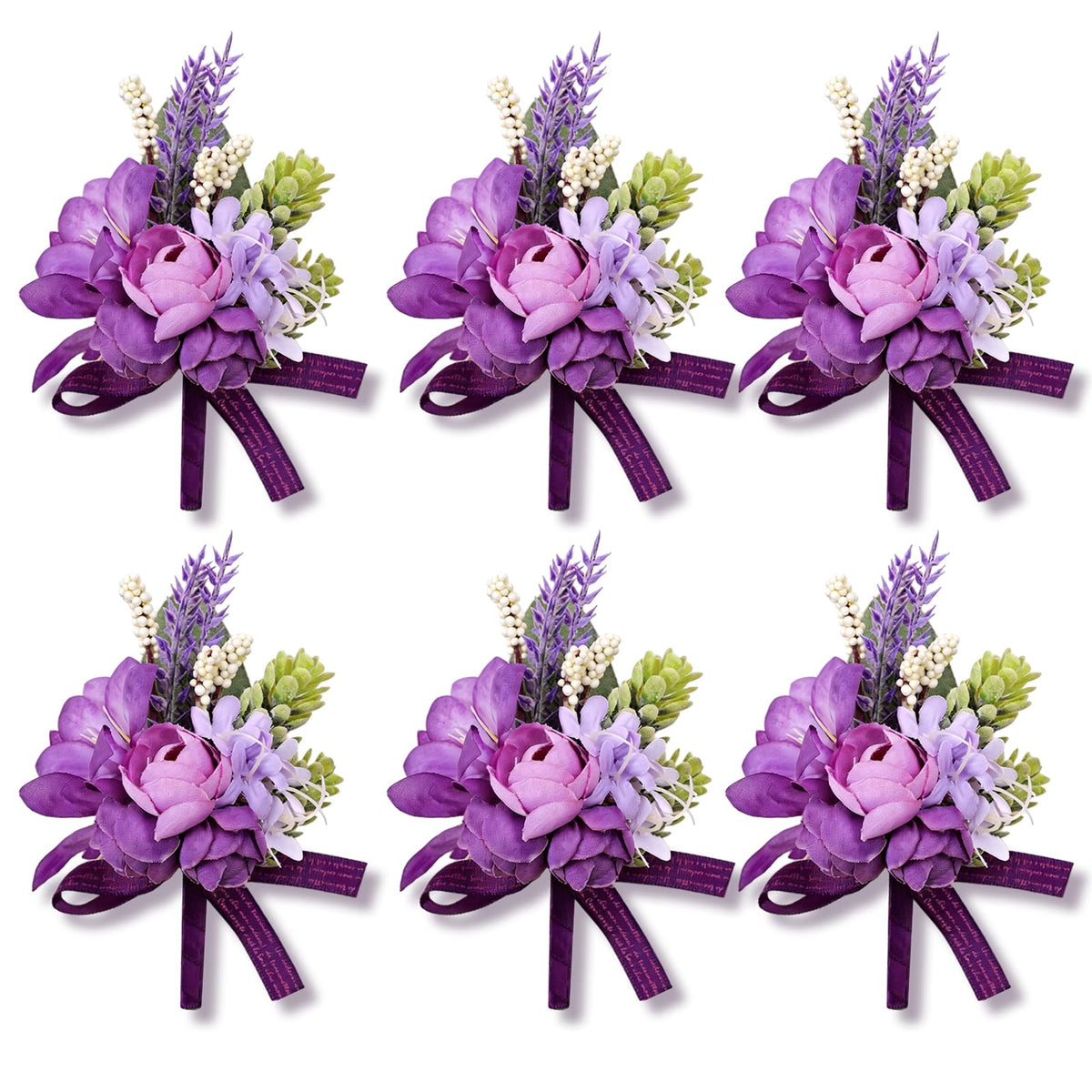 Artificial Champagne Rose Wrist Corsages Set 6Pcs for Wedding Party