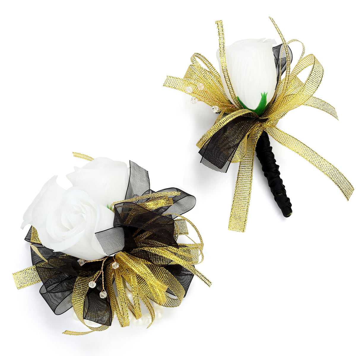Blue Corsage and Boutonniere Set Double Pearl Bracelets
