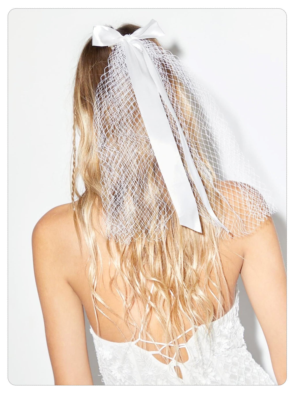 Bridal Veil Bachelorette Party Veil White Bow Wedding Veil Elegant Tulle Layer Hair Clip for Women and Girls